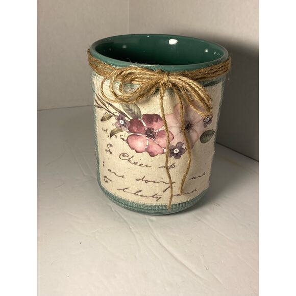 Shabby Chic Romantic Flower Glass Vase, Country Farmhouse For Home, Distressed - Picture 1 of 8